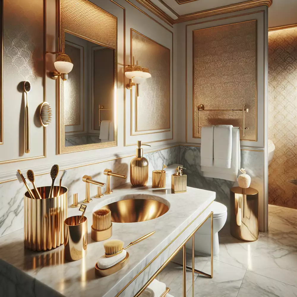 zlaté doplňky do koupelny