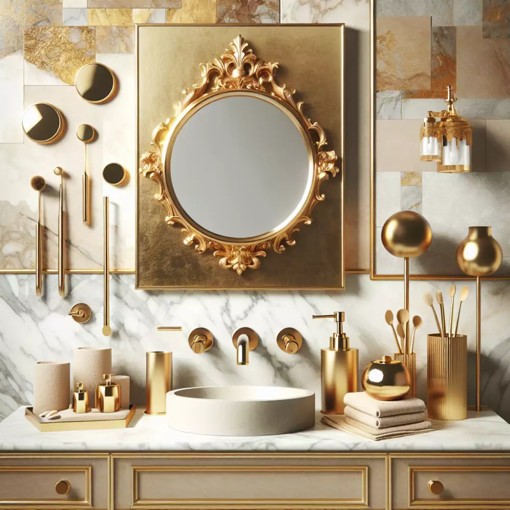 zlaté doplňky do koupelny